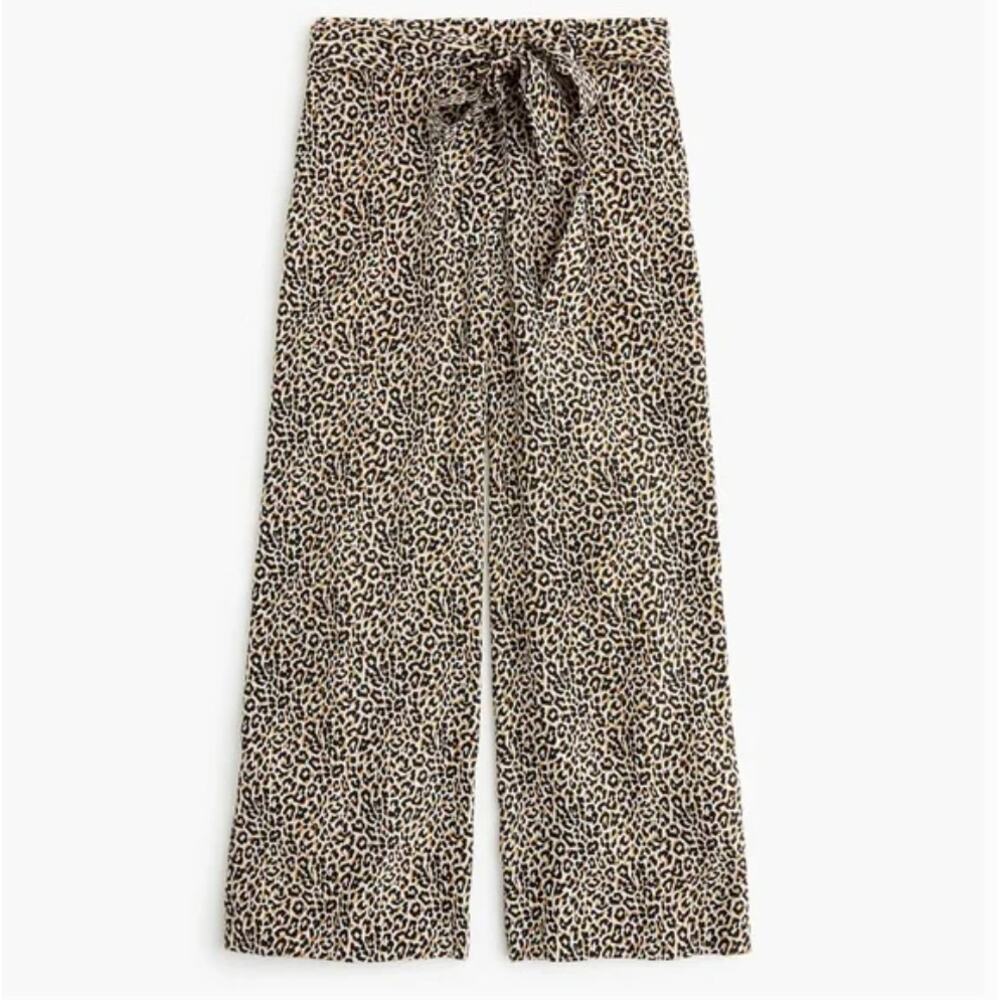 J.Crew Wide-leg Cropped Pants Leopard Print 100% Silk Sz 00